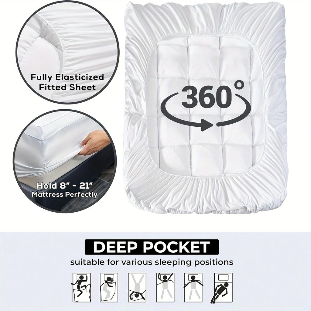 Pre Washed Microfiber Quilted Mattress Pad Queen 8-24" Deep Pocket